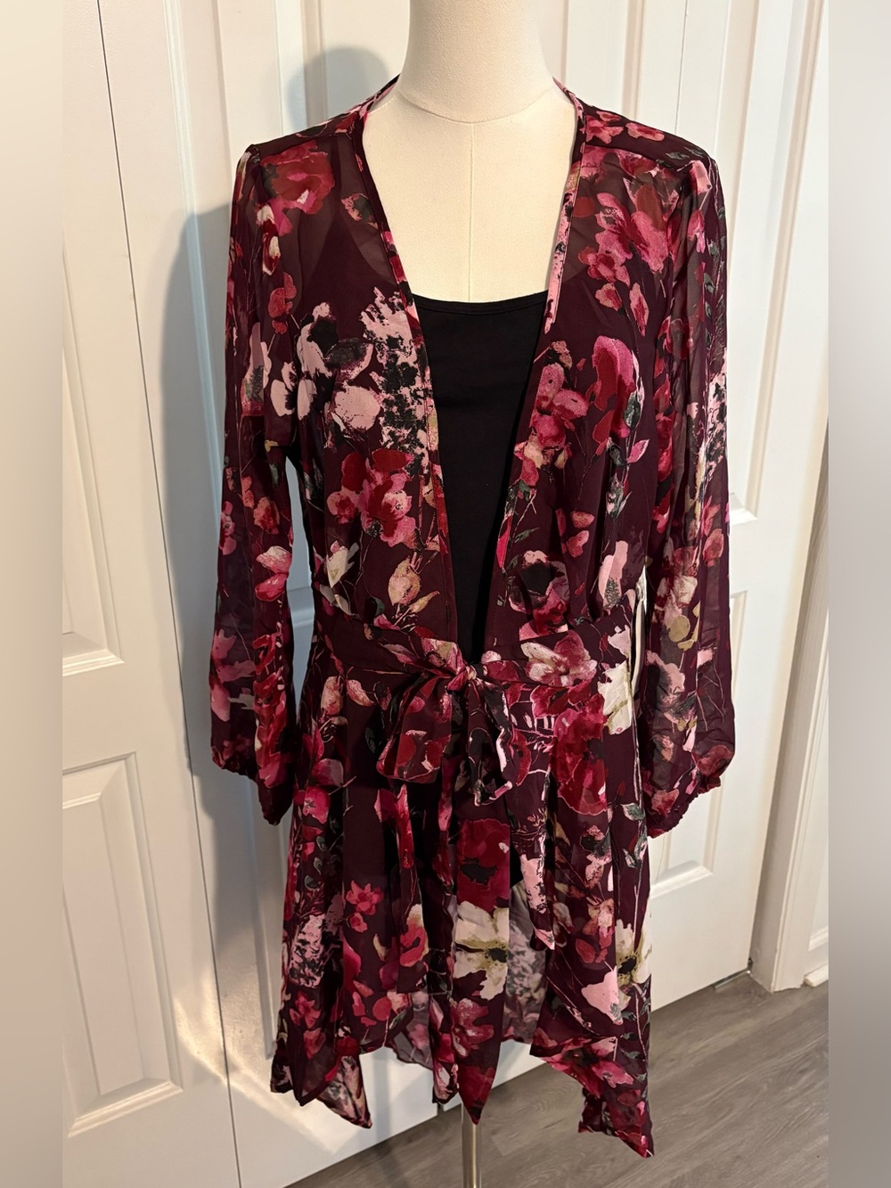 LIVE 4 TRUTH Floral Sheer High-Low Duster - Burgundy and Pink